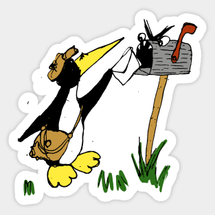 postman penguin feeding an angry mailbox Sticker